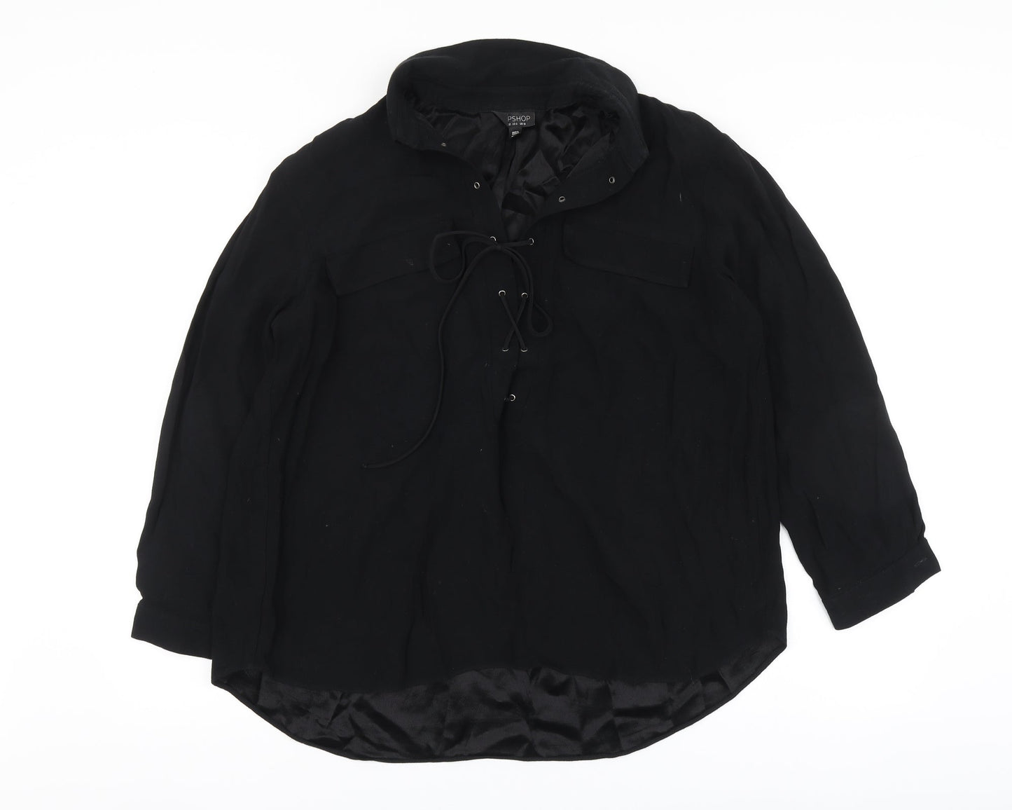 Topshop Womens Black Polyester Basic Blouse Size 10 V-Neck
