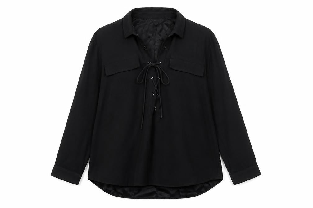 Topshop Womens Black Polyester Basic Blouse Size 10 V-Neck