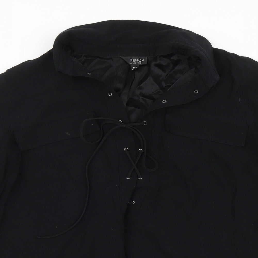 Topshop Womens Black Polyester Basic Blouse Size 10 V-Neck