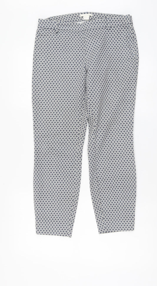 H&M Womens Blue Geometric Cotton Chino Trousers Size M L26 in Regular Button