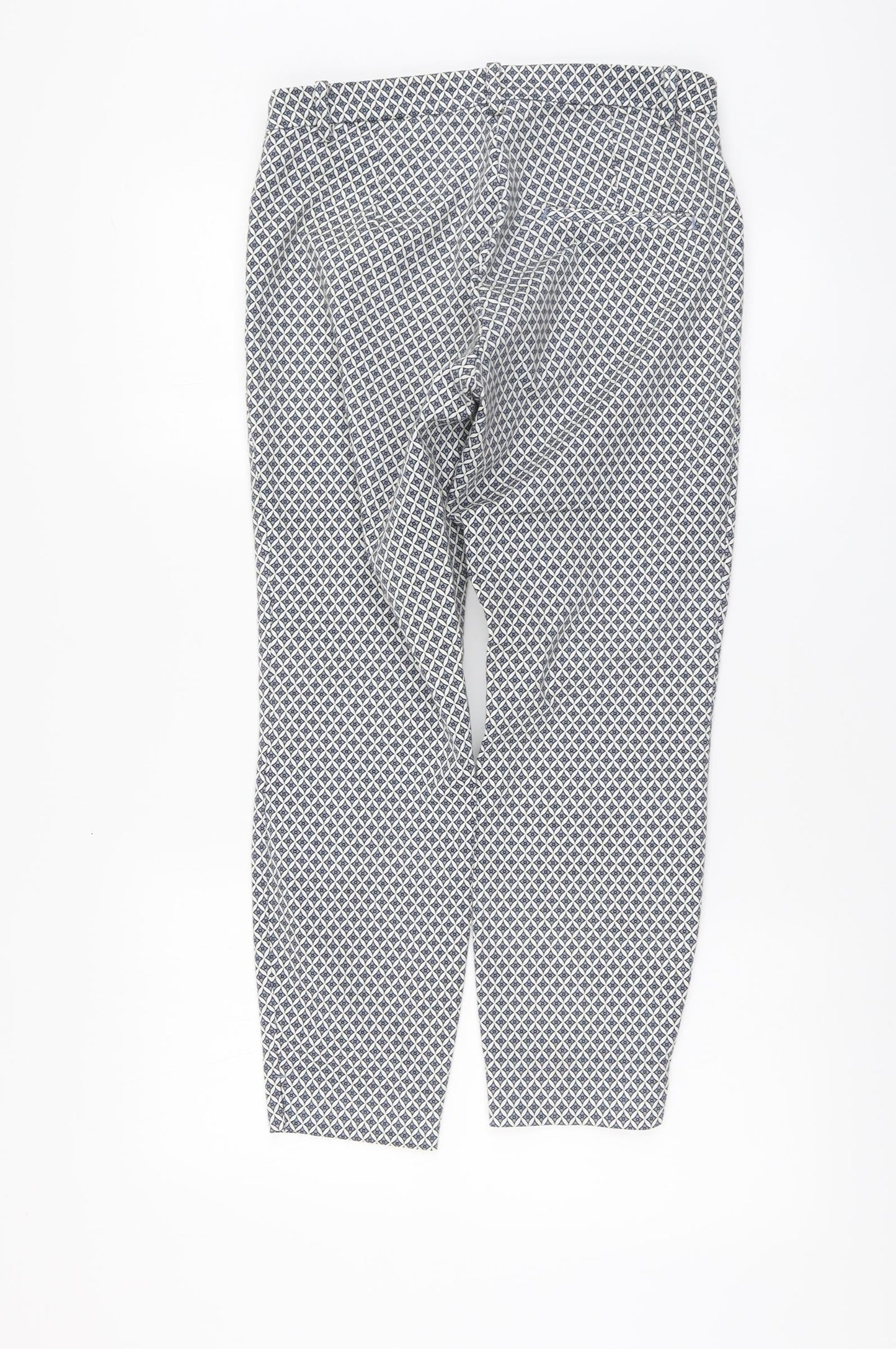 H&M Womens Blue Geometric Cotton Chino Trousers Size M L26 in Regular Button