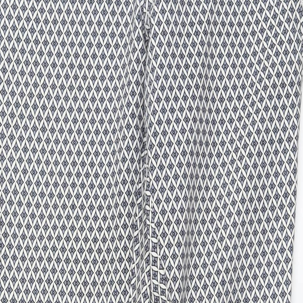 H&M Womens Blue Geometric Cotton Chino Trousers Size M L26 in Regular Button