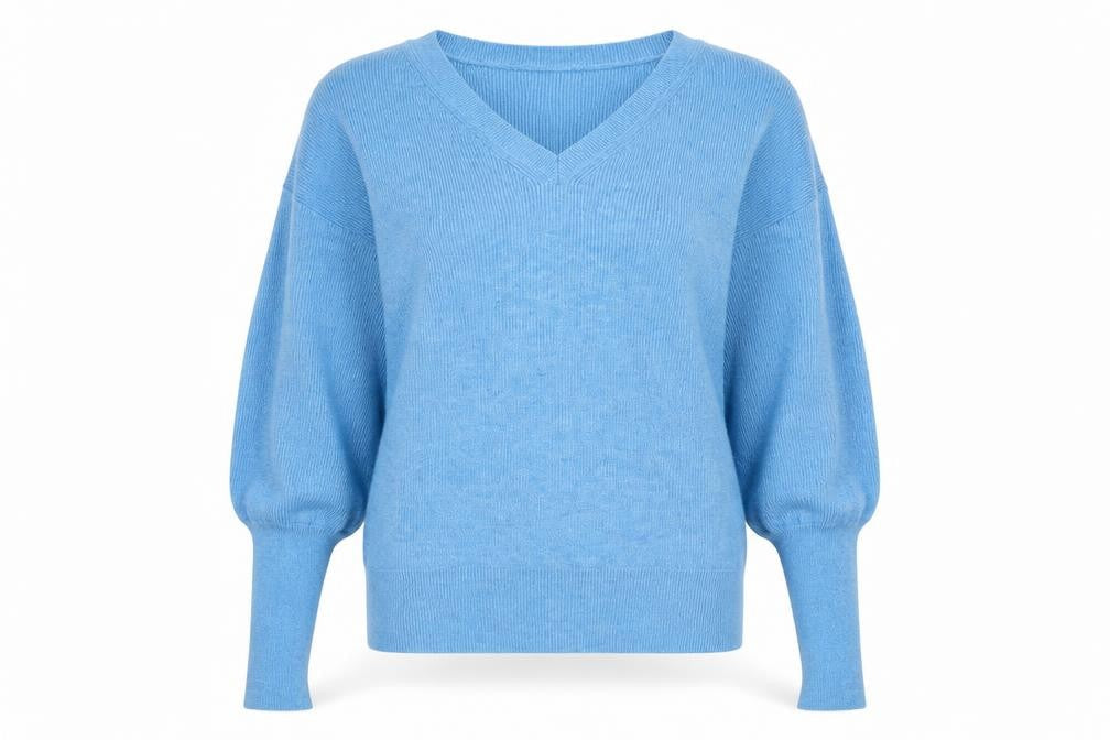 Marks & Spencer Womens Blue V-Neck Polyester Pullover Jumper Size M
