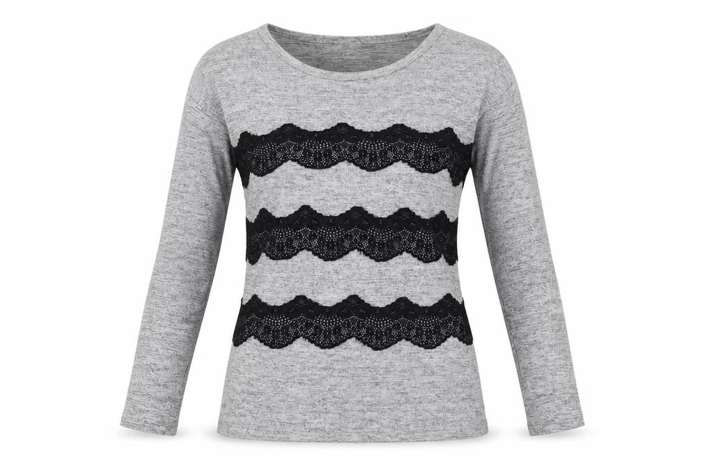 F&F Womens Grey Polyester Basic Blouse Size 8 Round Neck - Lace Detail