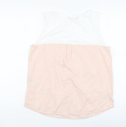 Dunnes Womens Pink Striped Cotton Basic Tank Size 14 Round Neck