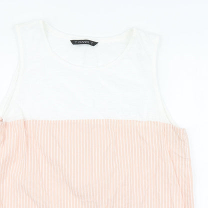 Dunnes Womens Pink Striped Cotton Basic Tank Size 14 Round Neck