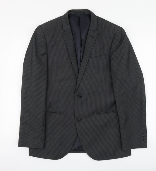 NEXT Mens Grey Striped Polyester Jacket Suit Jacket Size L