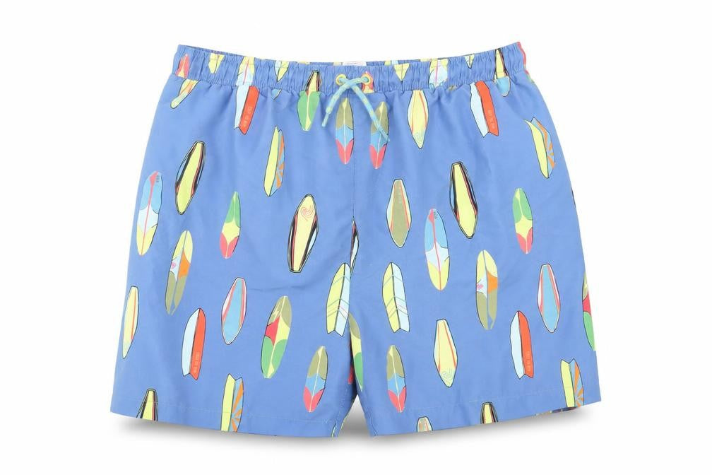 Dunnes Stores Mens Blue Geometric Polyester Sweat Shorts Size 26 in Regular Drawstring - Surf Boards