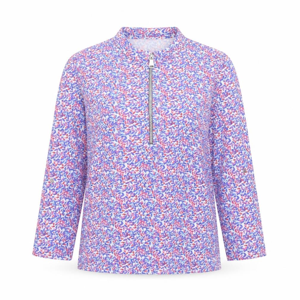FM Collection Womens Multicoloured Geometric Polyester Basic T-Shirt Size S Collared - 3/4 Sleeves