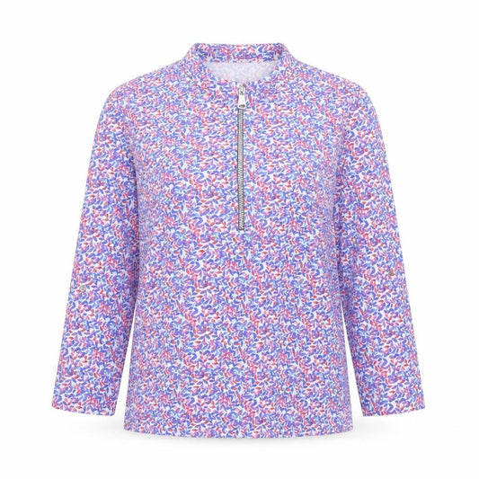 FM Collection Womens Multicoloured Geometric Polyester Basic T-Shirt Size S Collared - 3/4 Sleeves
