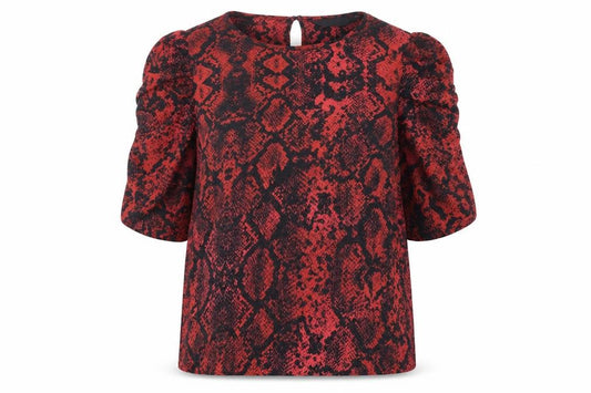 F&F Womens Red Animal Print Polyester Basic Blouse Size 8 Crew Neck - Snake Print