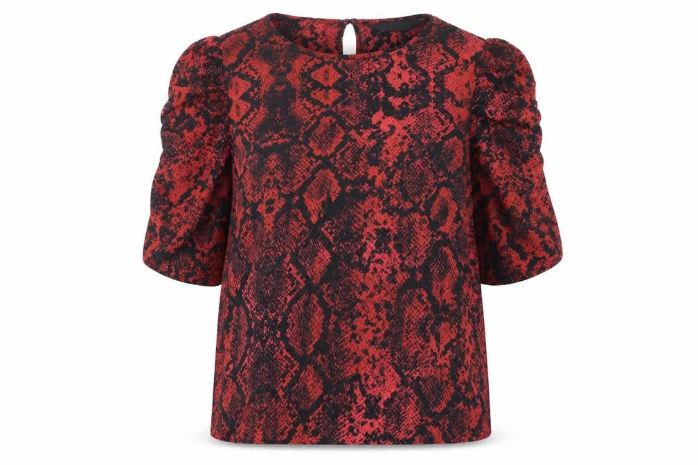 F&F Womens Red Animal Print Polyester Basic Blouse Size 8 Crew Neck - Snake Print