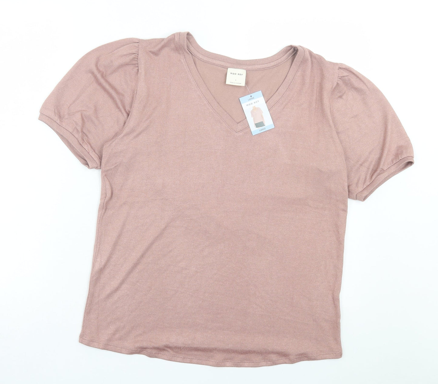 Mod Ref Womens Pink Viscose Basic T-Shirt Size L V-Neck - Tight Knit