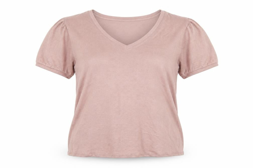Mod Ref Womens Pink Viscose Basic T-Shirt Size L V-Neck - Tight Knit