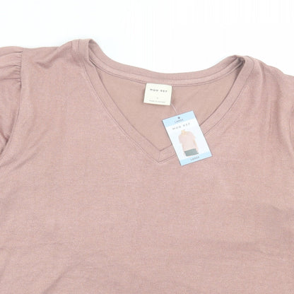 Mod Ref Womens Pink Viscose Basic T-Shirt Size L V-Neck - Tight Knit