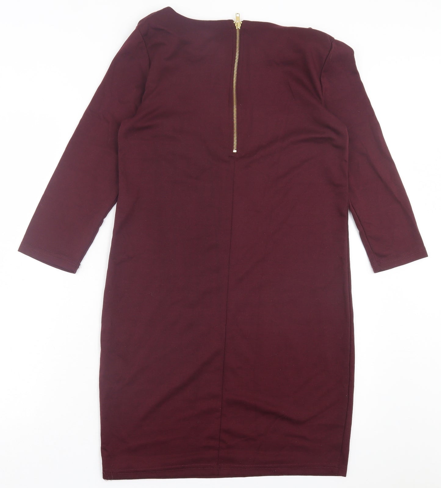 VILA Womens Purple Polyester Shift Size S Crew Neck Zip - Burgandy