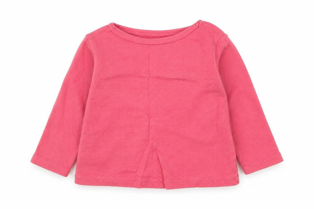 Fred & Flo Girls Pink Cotton Pullover T-Shirt Size 3-6 Months Round Neck Snap - Pointelle