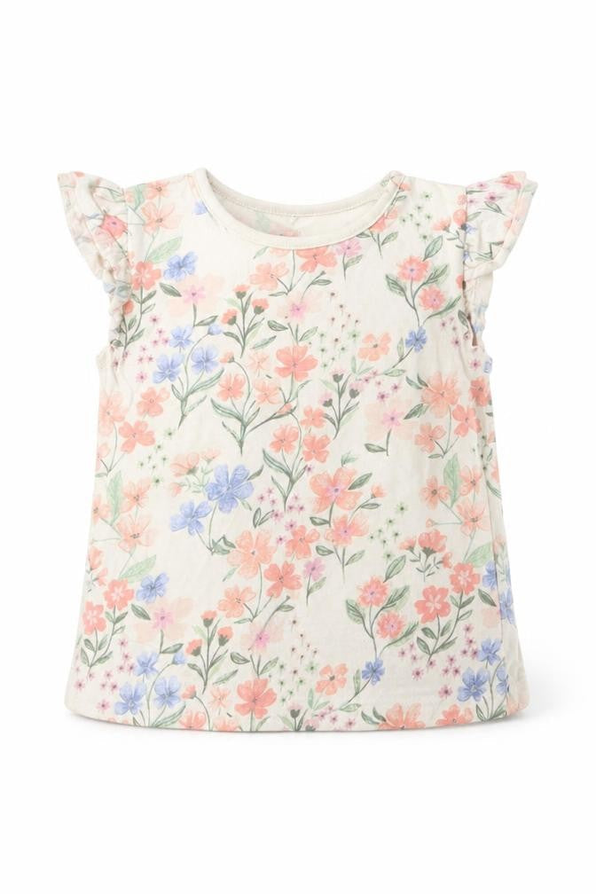 George Girls Multicoloured Floral Cotton Basic T-Shirt Size 6-9 Months Round Neck Pullover