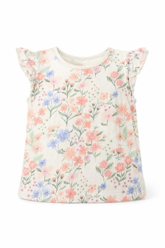 George Girls Multicoloured Floral Cotton Basic T-Shirt Size 6-9 Months Round Neck Pullover