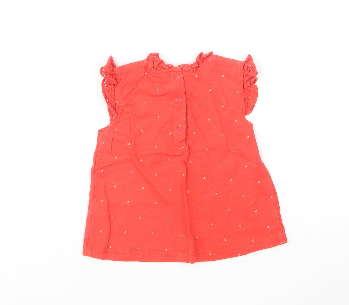 NEXT Girls Red Geometric Cotton Basic T-Shirt Size 9-12 Months Round Neck Pullover