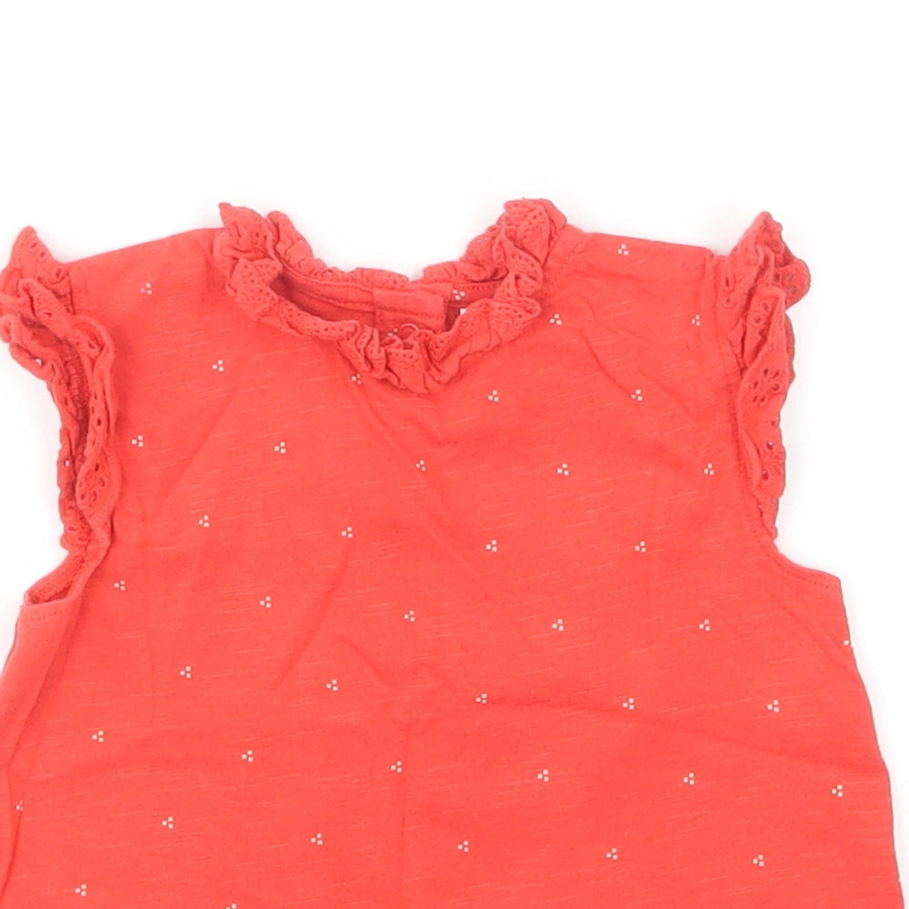 NEXT Girls Red Geometric Cotton Basic T-Shirt Size 9-12 Months Round Neck Pullover