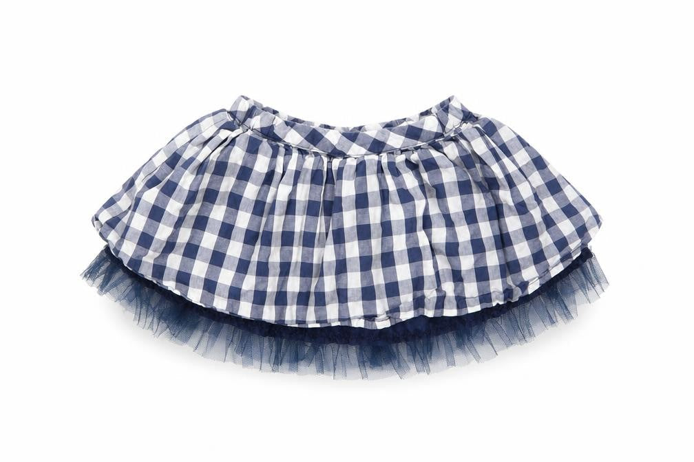Marks & Spencer Girls Blue Gingham Polyester Tutu Skirt Size 9-12 Months Pull On