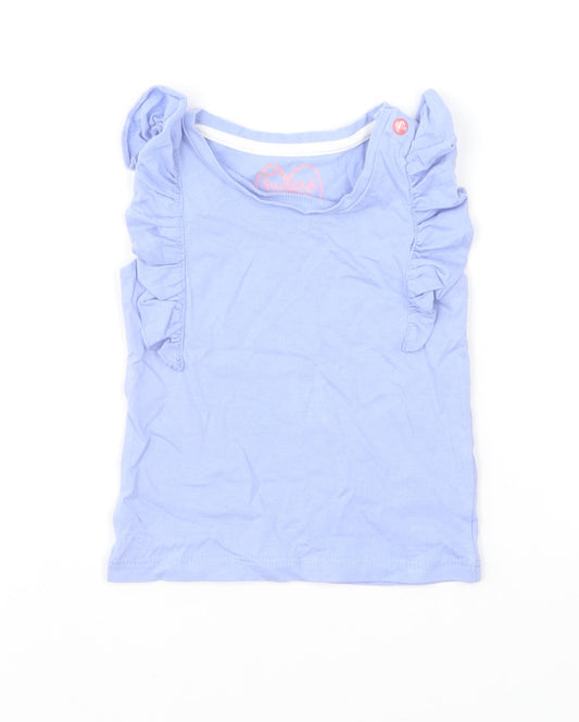 Mothercare Girls Blue Cotton Basic T-Shirt Size 6-9 Months Round Neck Pullover
