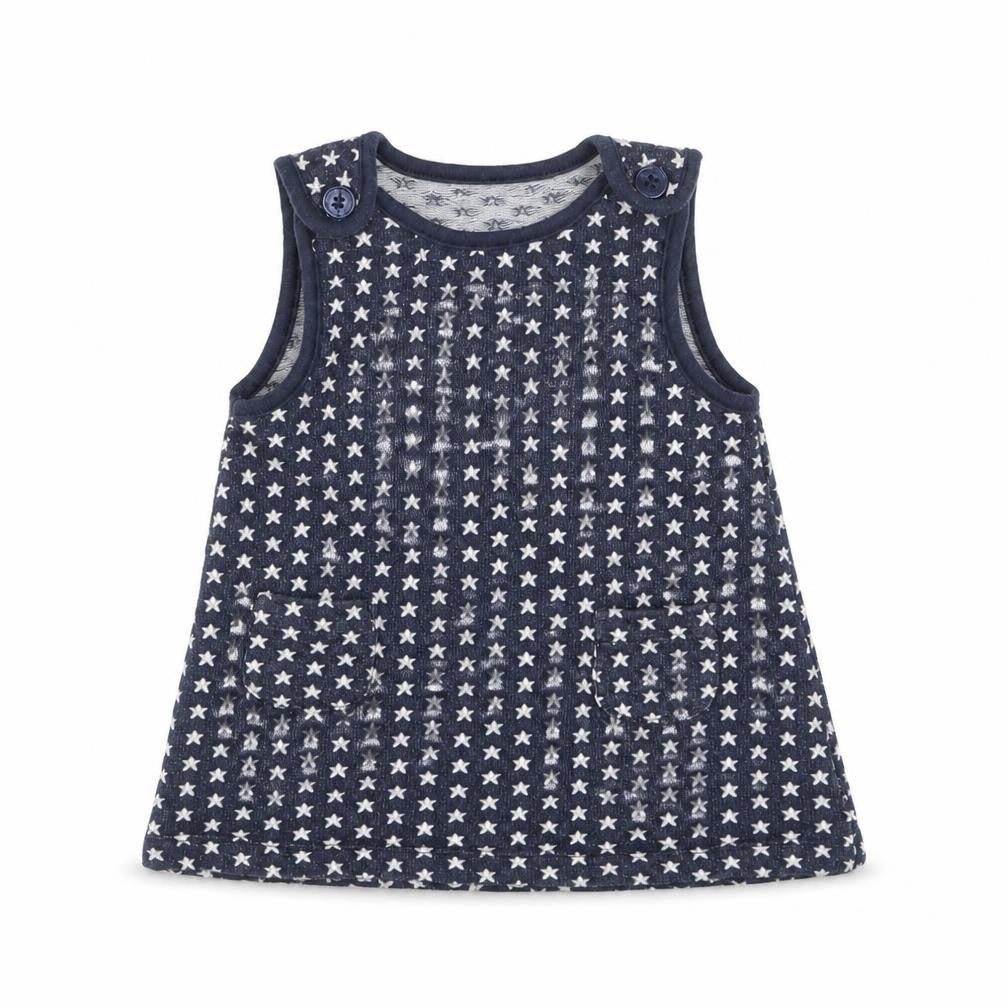 Blue Zoo Girls Blue Geometric Cotton Pinafore/Dungaree Dress Size 6-9 Months Square Neck Pullover - Stars
