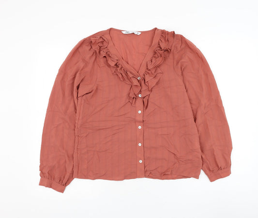 Zara Womens Pink Polyester Basic Button-Up Size XS V-Neck