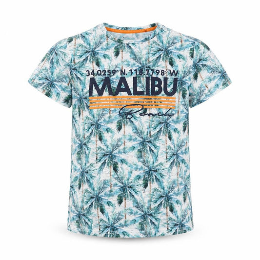 Primark Boys Green Geometric Polyester Basic T-Shirt Size 10-11 Years Round Neck Pullover - Malibu