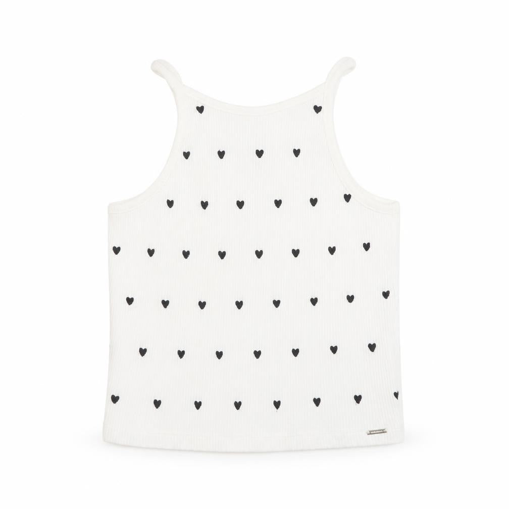 IKKS Womens White Geometric Cotton Basic Tank Size S Square Neck - Heart