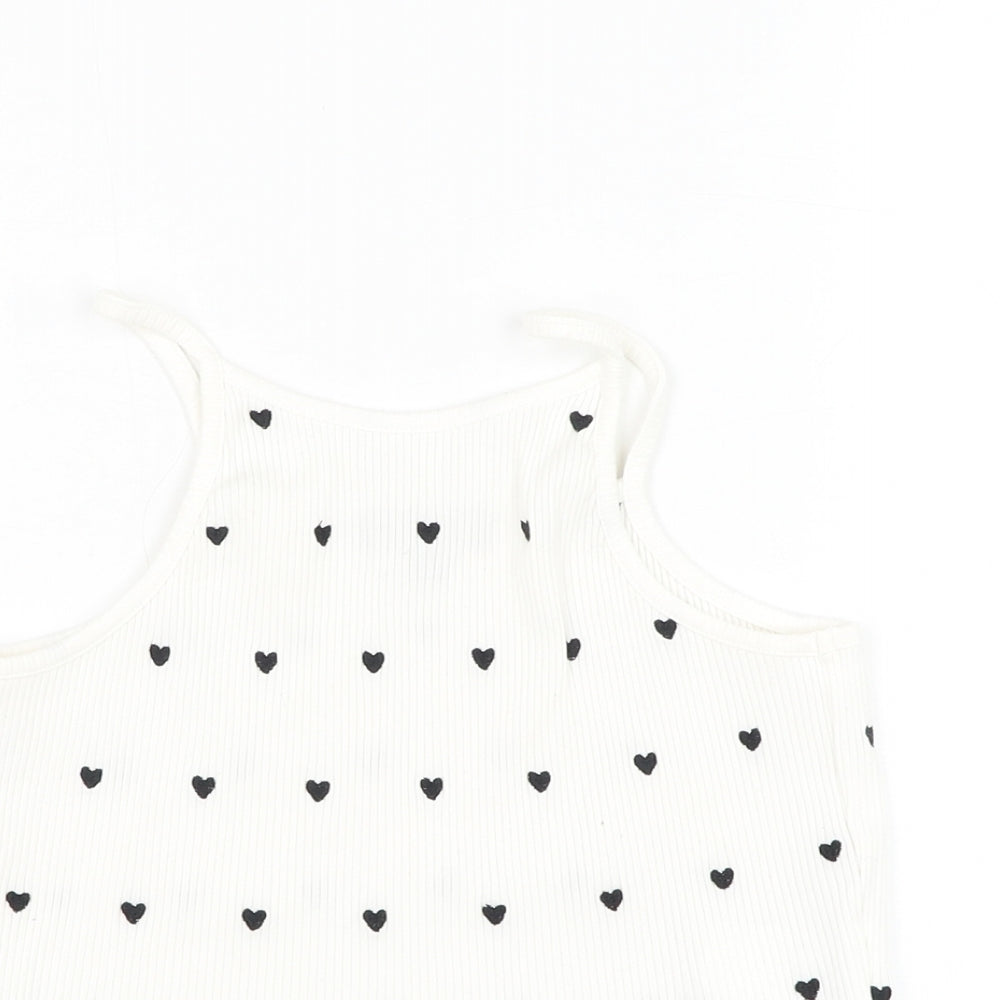 IKKS Womens White Geometric Cotton Basic Tank Size S Square Neck - Heart