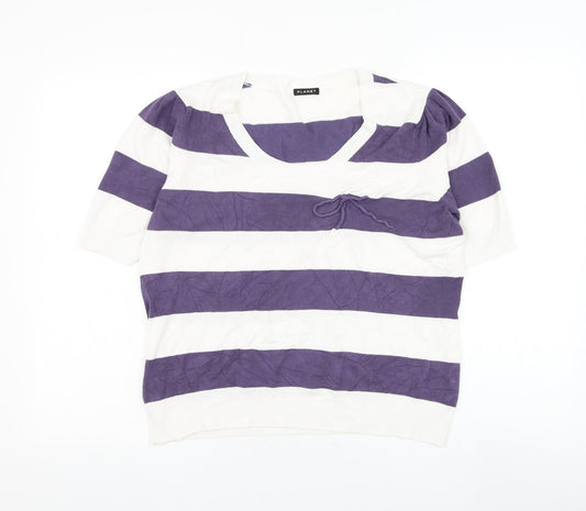 Planet Womens White Round Neck Striped Viscose Pullover Jumper Size L