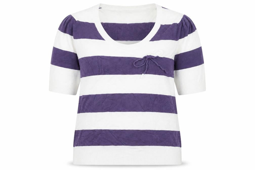 Planet Womens White Round Neck Striped Viscose Pullover Jumper Size L