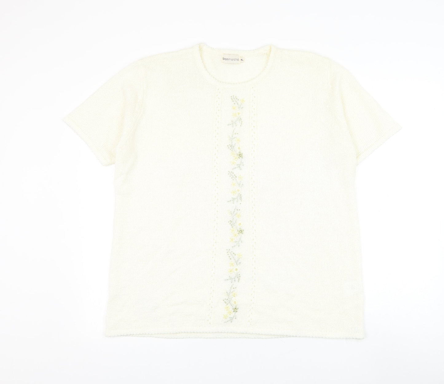 Bonmarché Womens Ivory Round Neck Acrylic Pullover Jumper Size XL - Flowers