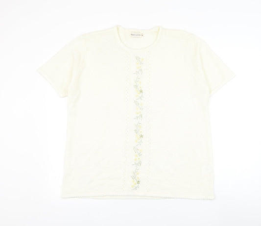 Bonmarché Womens Ivory Round Neck Acrylic Pullover Jumper Size XL - Flowers