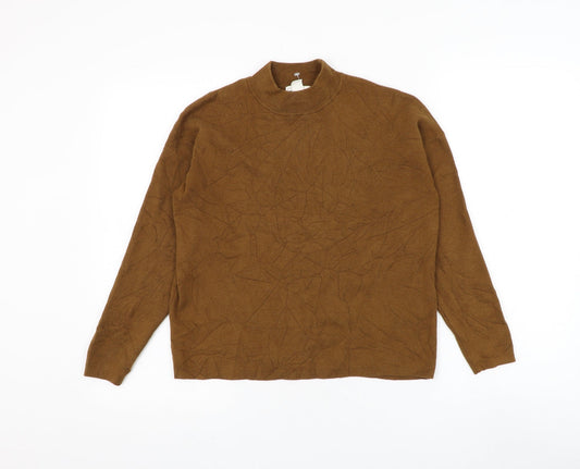 H&M Womens Brown Mock Neck Cotton Pullover Jumper Size XS