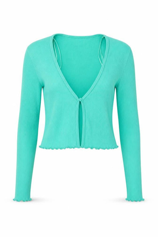 Dunnes Womens Green V-Neck Polyamide Cardigan Jumper Size XS