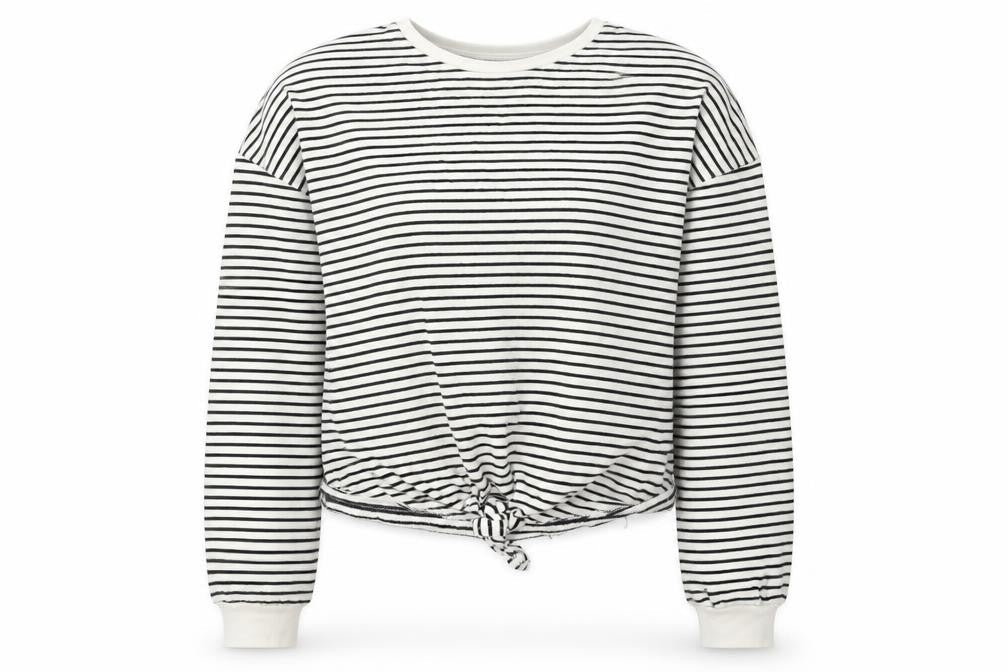 Very Girls White Striped Cotton Pullover Sweatshirt Size 11 Years Tie