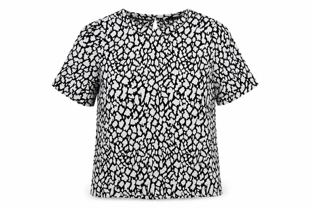 Marks & Spencer Womens Black Animal Print Viscose Basic Blouse Size 8 Round Neck
