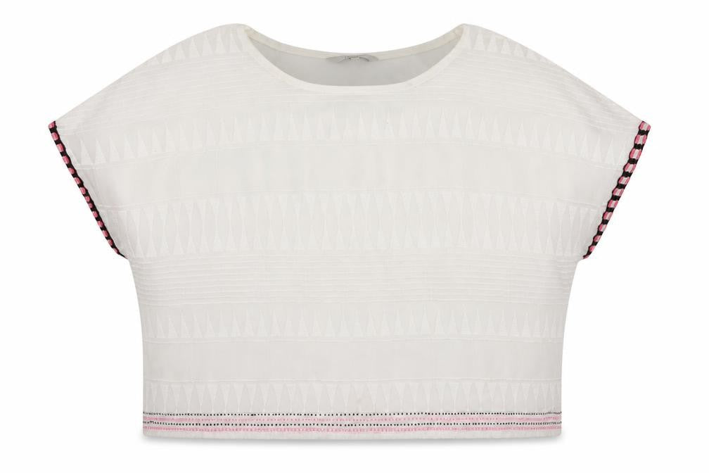 NEXT Womens White Geometric Polyester Cropped Blouse Size 12 Boat Neck