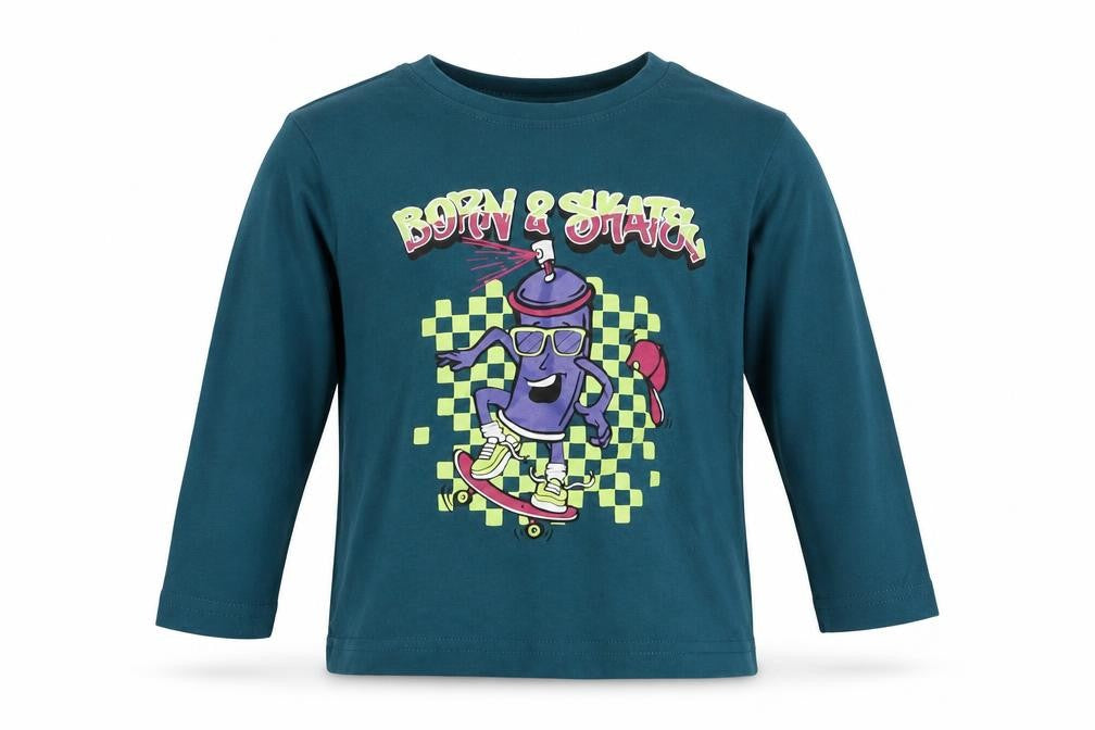Primark Boys Green Cotton Pullover T-Shirt Size 2-3 Years Crew Neck Pullover - Skateboarding