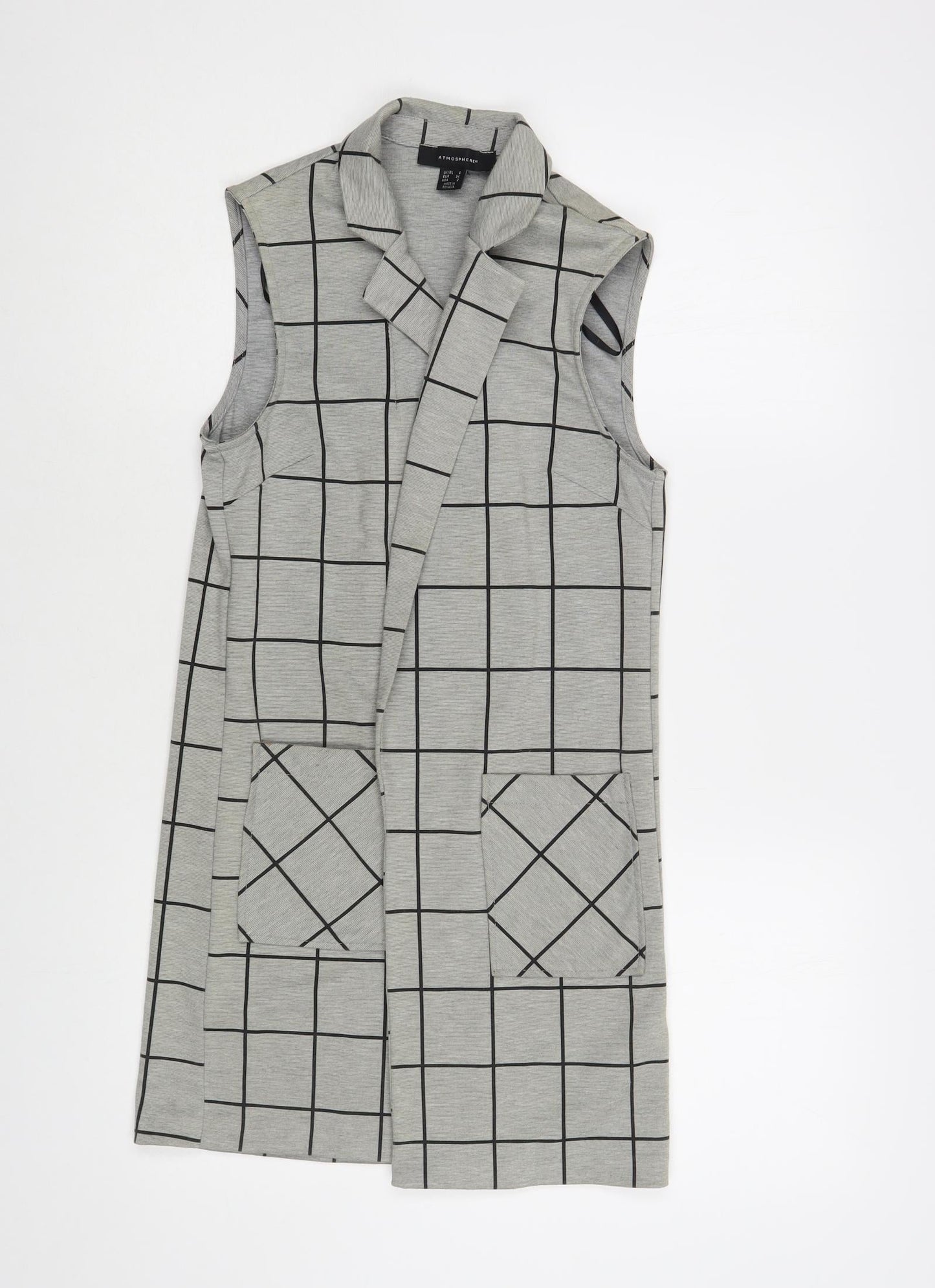 Atmosphere Womens Grey Plaid Jacket Waistcoat Size 6