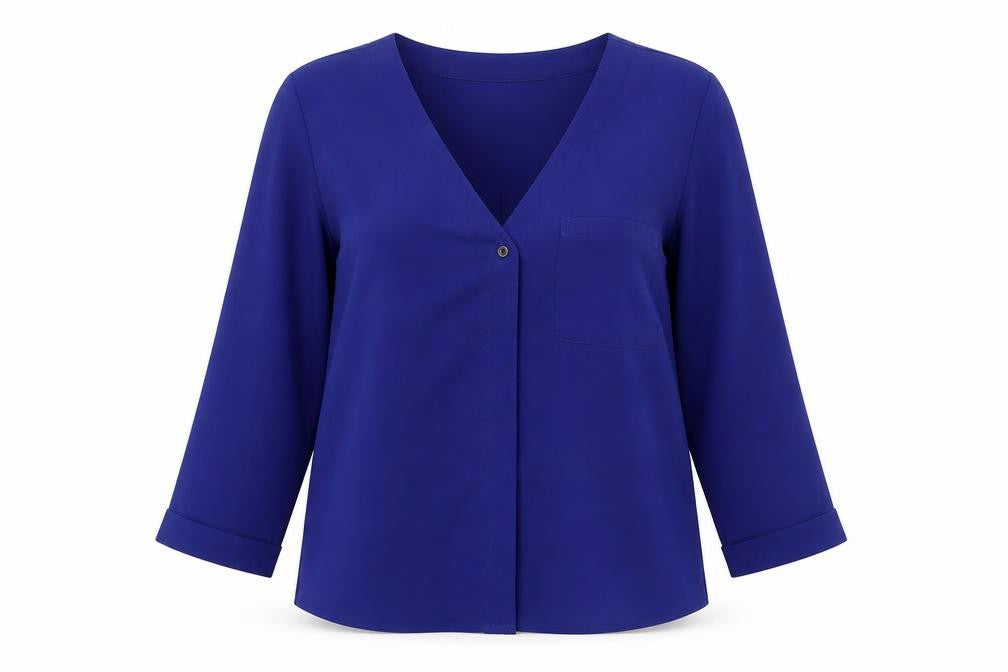 New Look Womens Blue Polyester Basic Button-Up Size 6 V-Neck