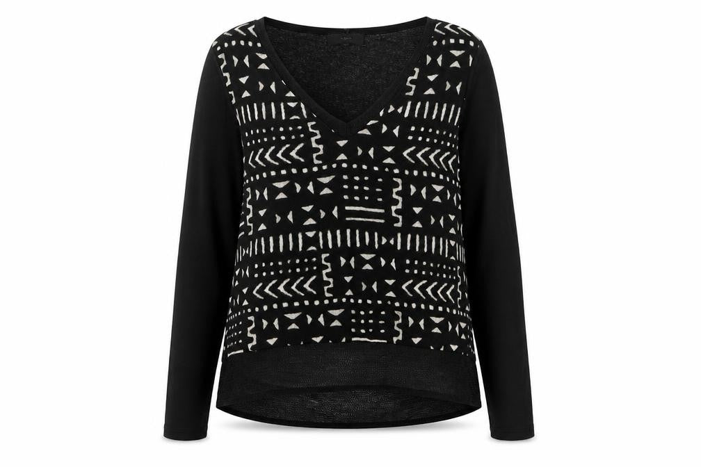 NEXT Womens Black V-Neck Geometric Cotton Pullover Jumper Size 12