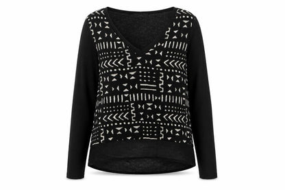 Next Womens Black V-Neck Geometric Cotton Pullover Jumper Size 12