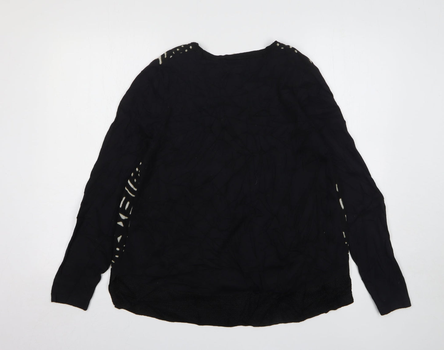 NEXT Womens Black V-Neck Geometric Cotton Pullover Jumper Size 12