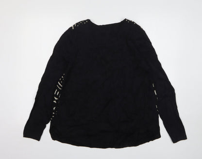 Next Womens Black V-Neck Geometric Cotton Pullover Jumper Size 12