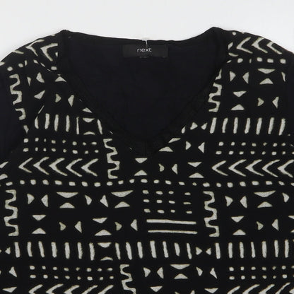 Next Womens Black V-Neck Geometric Cotton Pullover Jumper Size 12