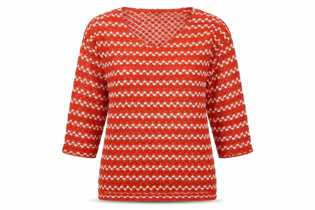 NEXT Womens Orange Round Neck Striped Polyester Pullover Jumper Size 12